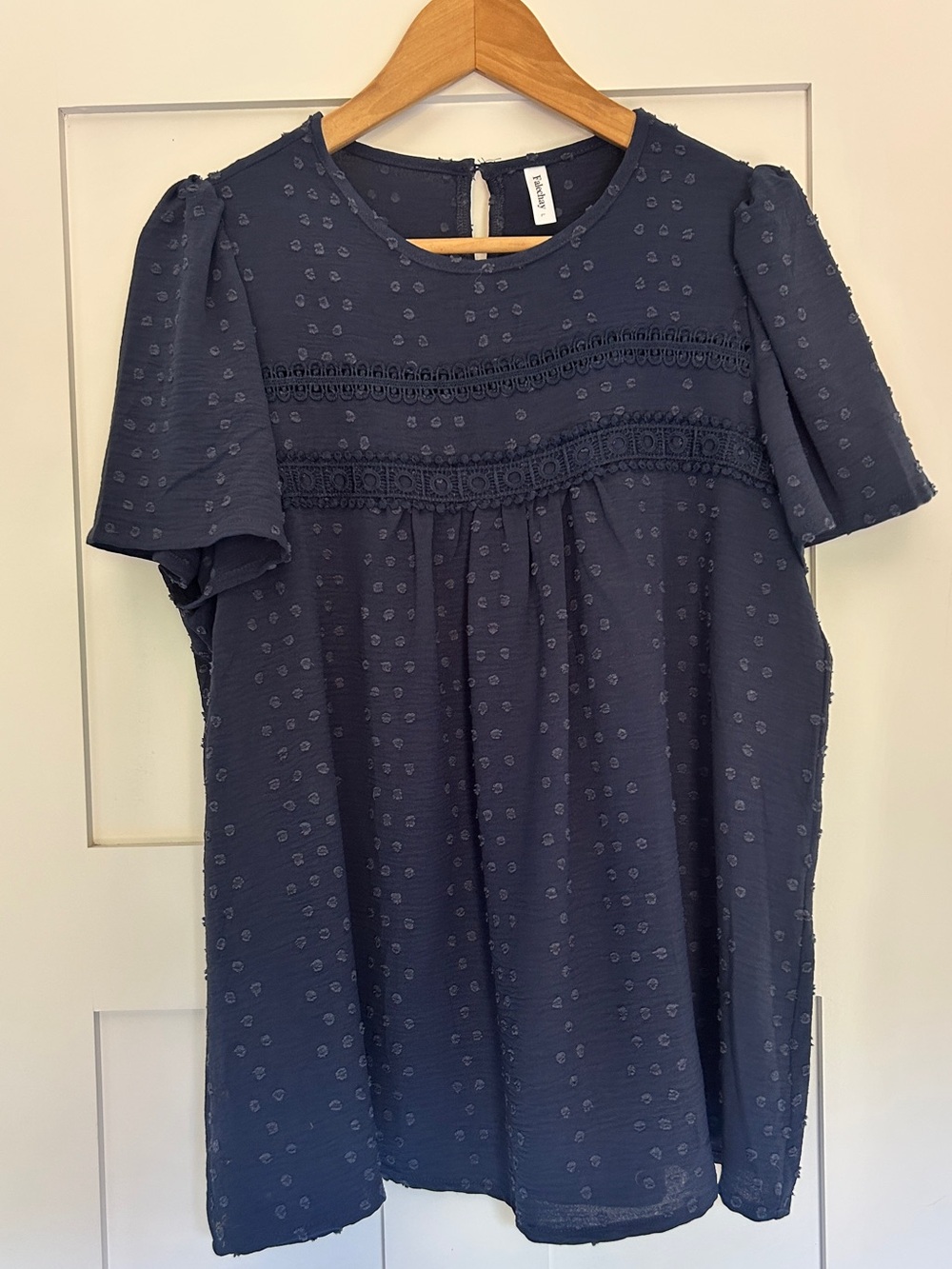 Women's Navy Swiss Dot Short Sleeve Top